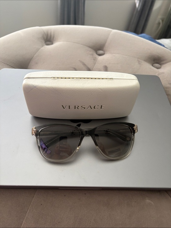 Versace Women\'s Gray Transparent Frame Sunglasses with Gradient Lenses